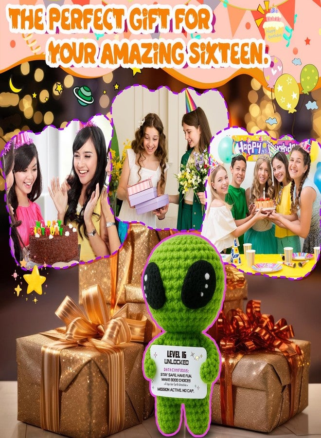 MAMAGIFTREE Happy 16th Birthday Sweet Milestone Keepsake - Handmade Crochet Alien Plush Decor with Funny Birthday Message - Unique 16 Years Old Gift for Friend - Image 5